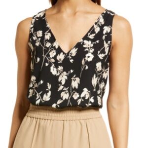 Nordstrom Black and Cream Floral Blouse